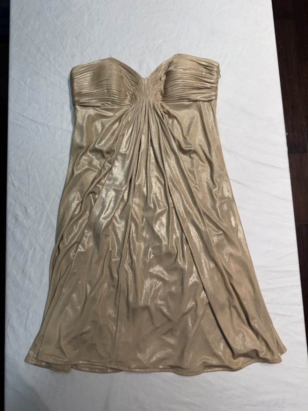 Laundry by Shelli Segal Gold Lamé Strapless Ruched Mini Dress Size 6